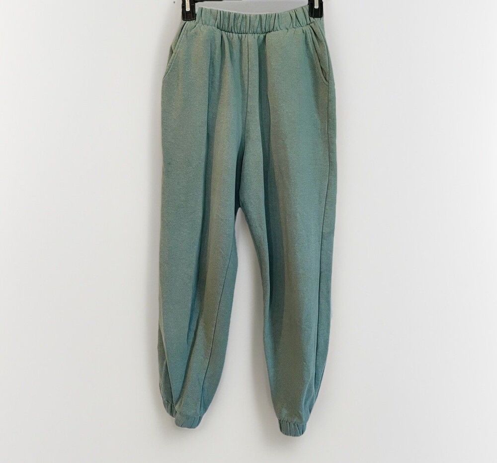Zara Green Sweatpants Size S Pockets Cuffed Comfy High Rise